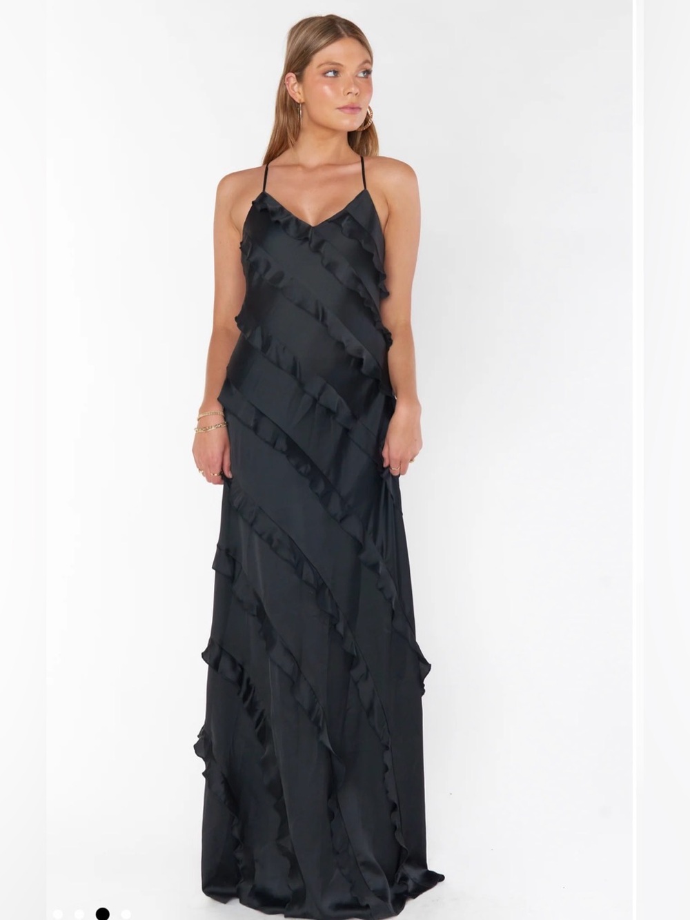 Show Me Your MuMu Black Ruffle-Detail Slip Maxi Dress